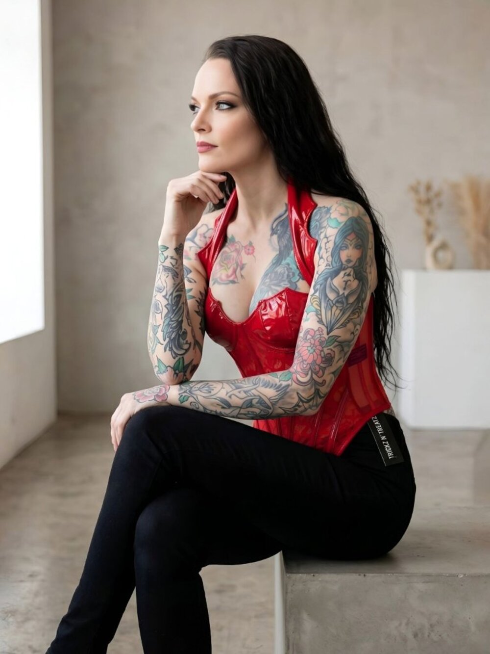 Trickz N’ Treatz ✦ Red Patent & Lace Corset Top ✦ High Neck Structured XS NWT